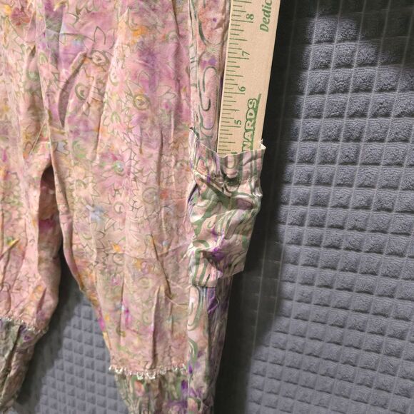 LA Blend Fairy Beaded Harem Pant M-Lg Handmade Batik Pink Green Boho Renaissance - Picture 5 of 16